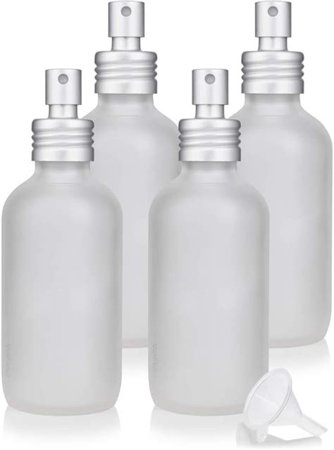 Juvitus 4 Oz Frosted Clear Glass Boston Round Bottle With Metal Aluminum Sprayer 4