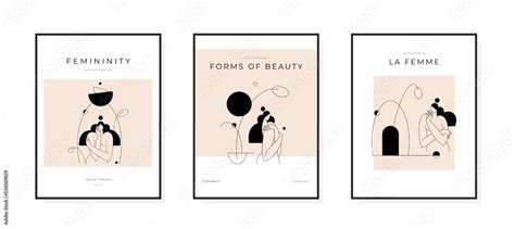 Contemporary Abstract Poster Collection Nude Female Body Woman Silhouette Minimalist Feminine