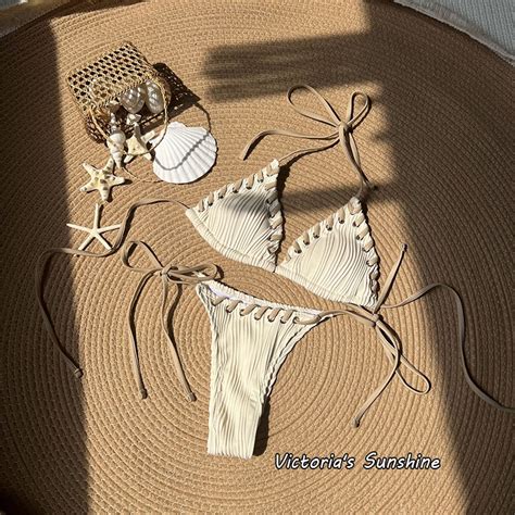 ไลฟสดลด50 ชดบกน bikini set ผาคณภาพสง เซต2ชน ผกคอ เวาหลง สไตลเซกซ 0466