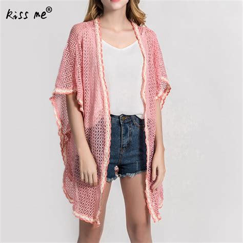 Lace Female Cardigan Pink Patchwork Beach Cover Up Womens Tunic Black