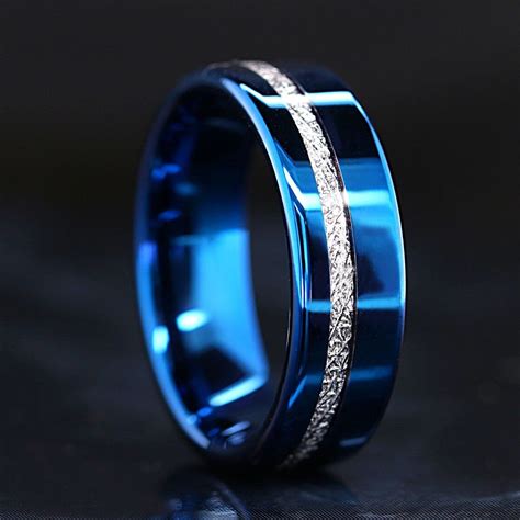 Blue Tungsten Ring Meteorite Ring Men's Tungsten Ring | Etsy