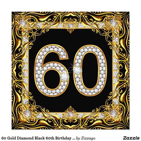 60 Gold Diamond Black 60th Birthday Party Invitation Zazzle 60th