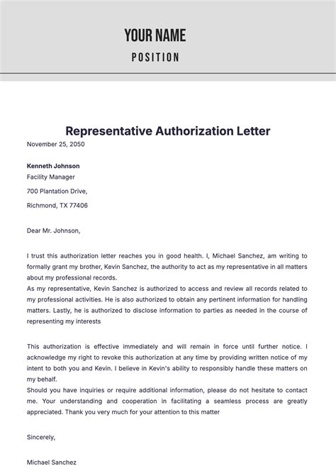 Free Representative Authorization Letter Template Edit Online