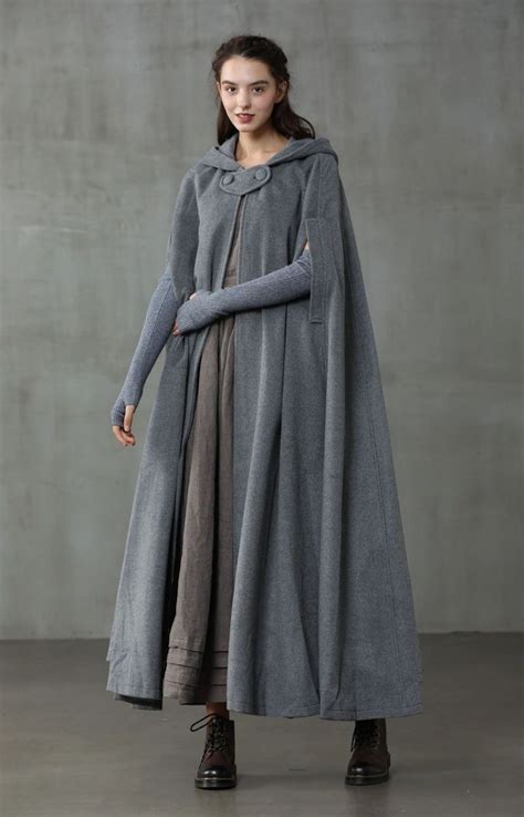 Maxi Hooded Wool Coat Cloak Colors Linennaive Hooded Wool Coat