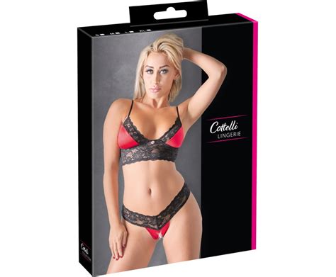 Cottelli Lingerie Black Lace Lingerie Set With Red Satin Inserts