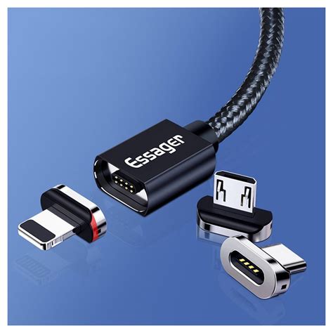 Câble Magnétique 3 En 1 Essager Usb C Lightning Microusb 1m