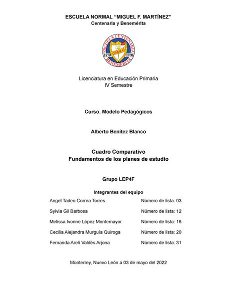 Fundamentos de los planes de estudio Centenaria y Benemérita