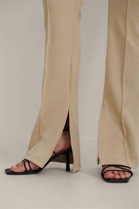 Seam Detail Slit Pants Beige Na