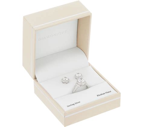 (QVC) Q2 – Diamonique Halo Ring & Stud Earring Set, Sterling Silver ...