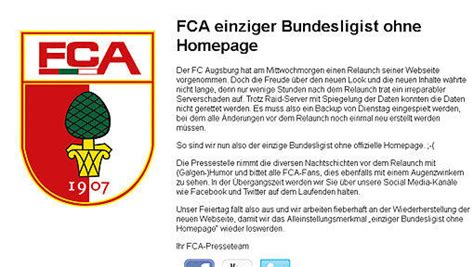 Website Des Fc Augsburg Vor Bergehend Offline Abendzeitung M Nchen