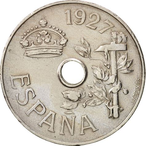 97304 Espagne Alfonso XIII 25 Centimos 1927 TTB Copper Nickel KM