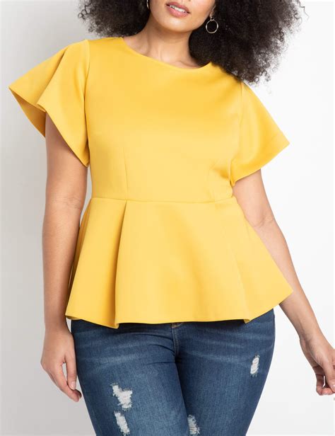 Flare Sleeve Peplum Top Spicy Mustard 24 In 2021 Plus Size Tops