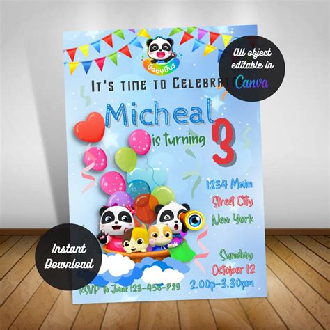 Baby Cartoon Bus Birthday Invitation Digital E-invite Easy Personalized ...