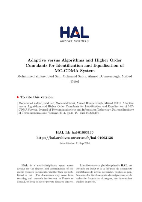 Pdf Adaptive Algorithms Versus Higher Order Cumulants For