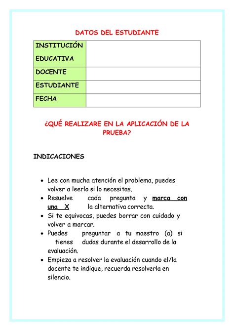 Evaluaci N Diagnostica De Matem Tica Tercer Grado Pdf