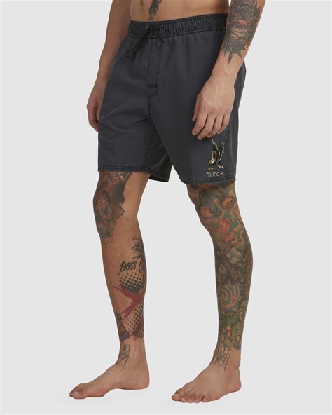 Rvca Krak Eagle Elastic Beach Short Black Surfstitch