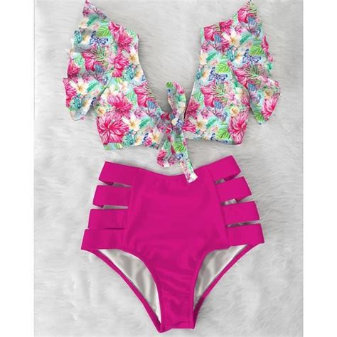 MAILLOT DE BAIN Sexy Bikinis 2021 Nouveau Double Épaule À Volants Bikini En Ensemble Taille