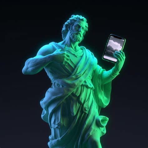 Premium Ai Image Arafed Statue Of A Man Holding A Cell Phone In His