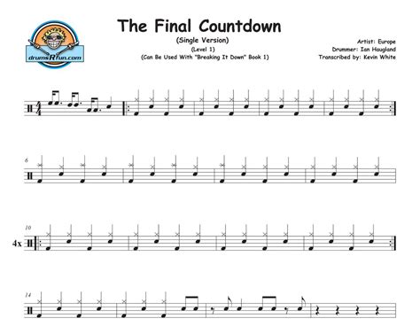 Europe The Final Countdown Drum Transcription Level 1