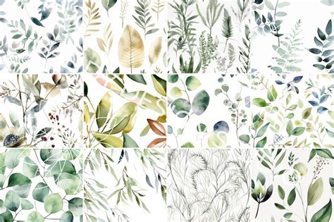 Modern Watercolor Greenery Digital Paper Muted Watercolor Etsy