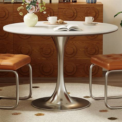 Orren Ellis White Round Sintered Stone tabletop Dining Table - Wayfair ... 