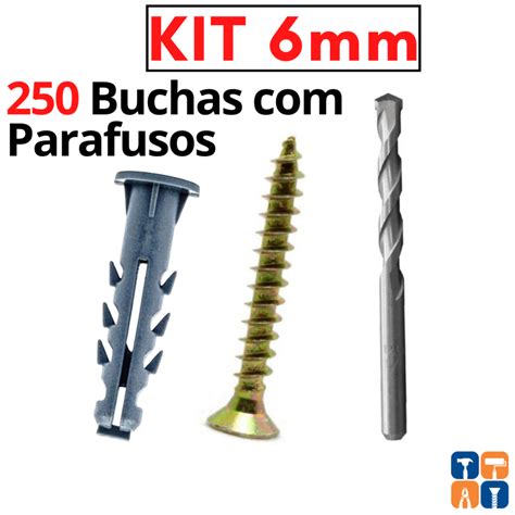 Parafuso 6 Bucha 6mm Kit 100 Buchas 6 Parafusos Philips Kit