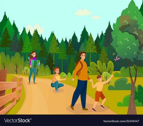 Family hiking outdoors with backpacks cartoon Vector Image