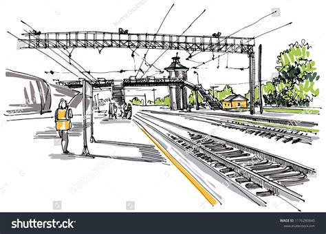 Railway Station Sketch Stock Vector (Royalty Free) 1176280840 ...