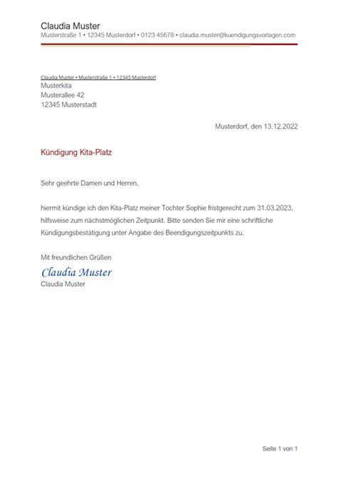 Kündigung Kindergarten: Vorlage & Muster - Kuendigungsvorlagen.com