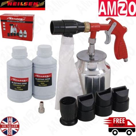 Air Sandblaster Gun Kit Includes Blasting Sand Grit 60 And 4 Nozzles Ebay