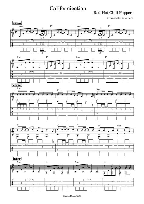 Californication Red Hot Chili Peppers Fingerstyle Guitar Tab Yuta Ueno