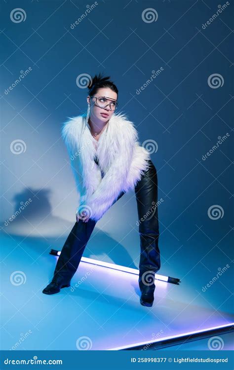 Brunette Model In Black Leather Pants Stock Image Image Of Fluffy Sensual 258998377