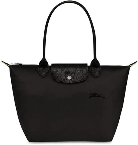 Longchamp Medium Le Pliage Green Nylon Tote Shoulder Bag Black In