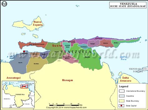Sucre Venezuela - Sucre Map, Map of Sucre State (Estado), Venezuela