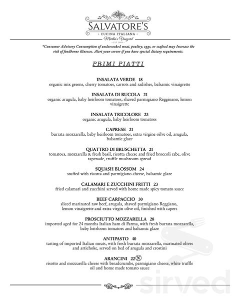 Salvatore's Ristorante Italiano menu in Vineyard Haven, Massachusetts, USA