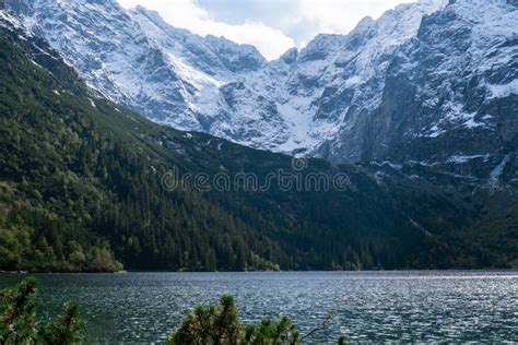 Morskie Oko Lake Snowy Mountain Hut In Polish Tatry Mountains Zakopane