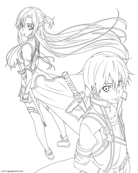 Sword Art Online Kirito And Asuna Coloring Page Free Printable