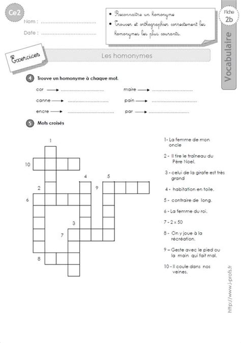 ce2 exercices homonymes 2a Ecole élémentaire Valbertrand