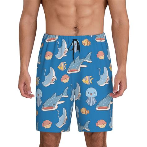 Fuzoiu Party Shark Cute Print Pajama Shorts For Men Men S Pajama