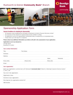 Fillable Online Sponsorship Application Form Bendigobankcomau Fax