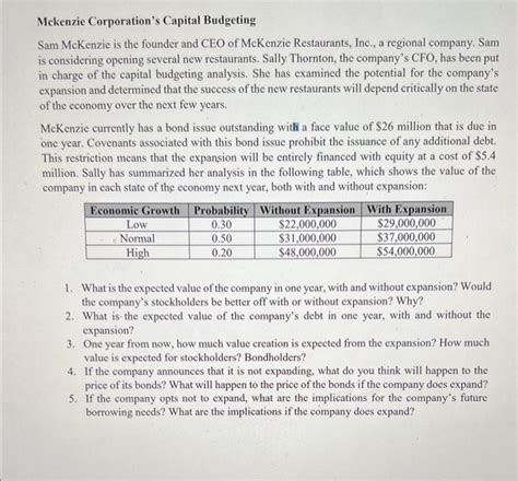 Solved Mckenzie Corporation S Capital Budgeting Sam McKenzic Chegg