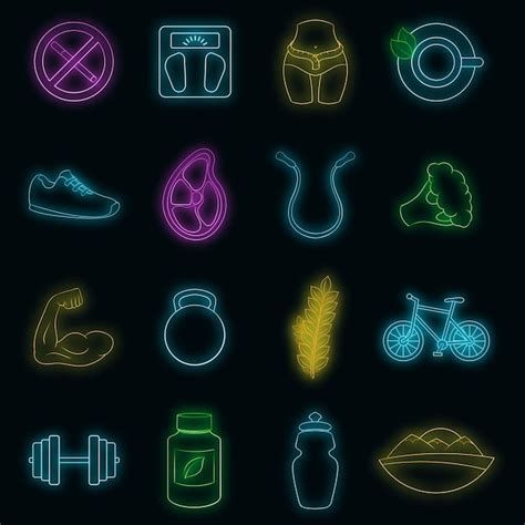 Premium Vector Healthy Lifestyle Icons Set Vector Neon