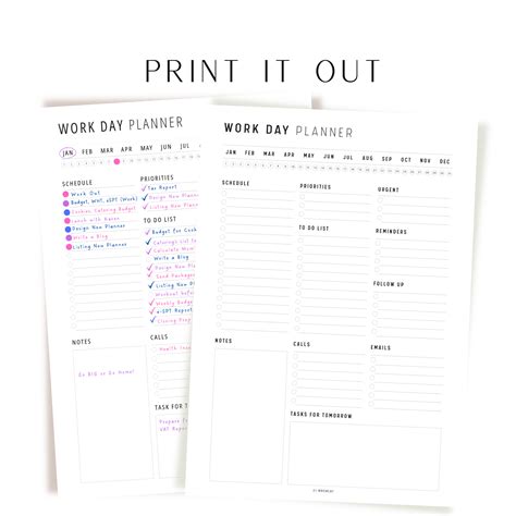 Work Day Planner Printable – mrsneat