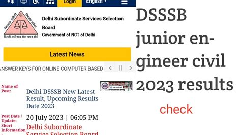 Dsssb Junior Engineer Civil Result 2023 DSSSB Results 2023 How To