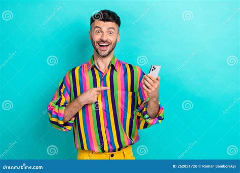 Photo Of Funny Excited Man Brunet Hair Dressed Striped Shirt Facebook Twitter Instagram Whatsapp