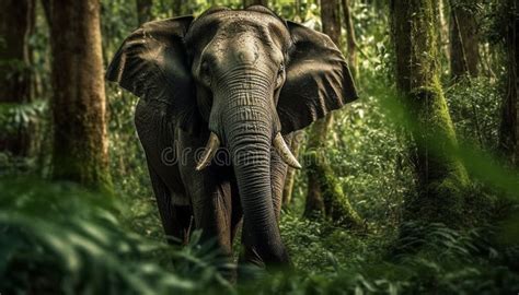 African Elephant Walking Through Lush Tropical Forest Generated By Ai