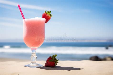 Strawberry Daiquiri Cocktail At Beach Stock Illustration Illustration