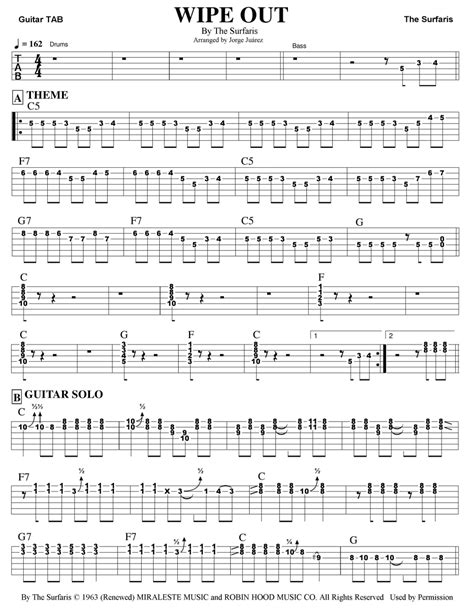 Wipe Out Arr Jorge Juárez By The Surfaris Sheet Music For Guitar Tab