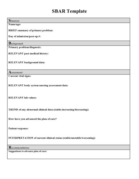 Blank Sbar Templates Word Pdf Templatelab