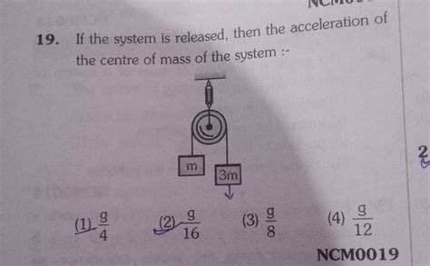 If The System Is Released Then The Acceleration Of The Centre Of Mass Of